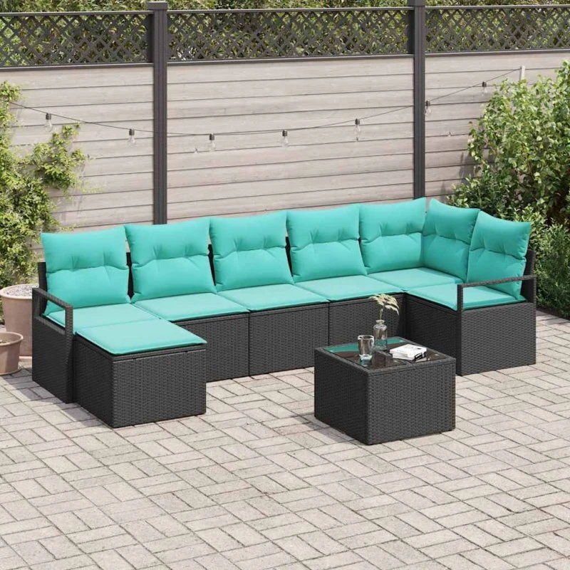 vidaXL Sofa Sæt 8 dels Sort PolyRattan