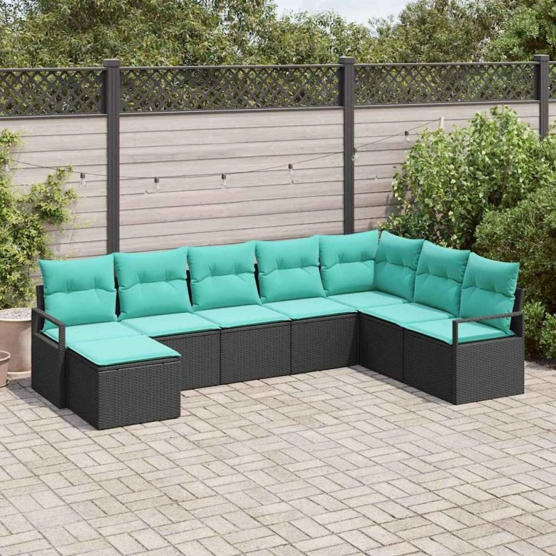 vidaXL Sort PolyRattan Sofa Sæt 8-del, Modulært Hjørnesæt