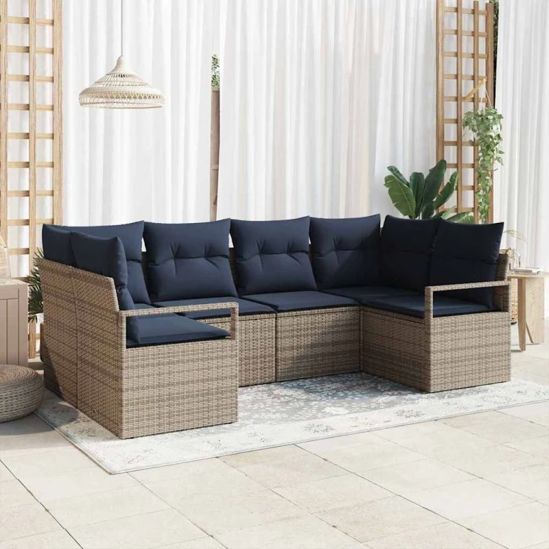 vidaXL Modulært Havesofa-sæt 6 pers. Grå Poly Rattan