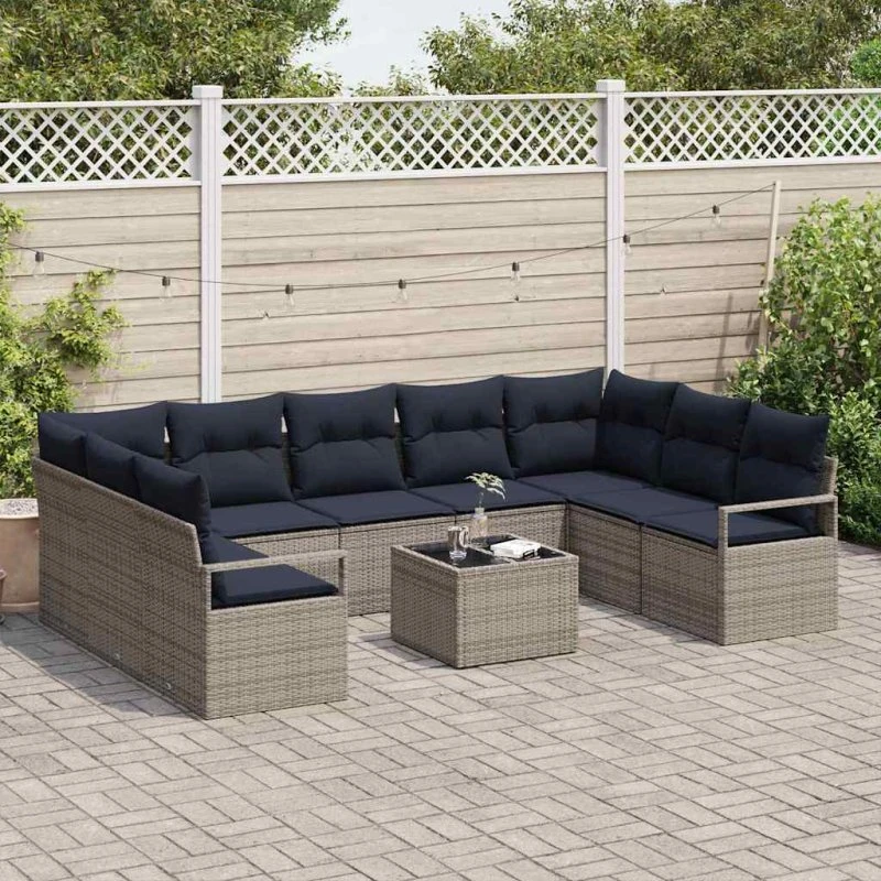 vidaXL Grå PolyRattan Sofa Sæt 10-del, Modulært Loungesæt til Have & Terrasse