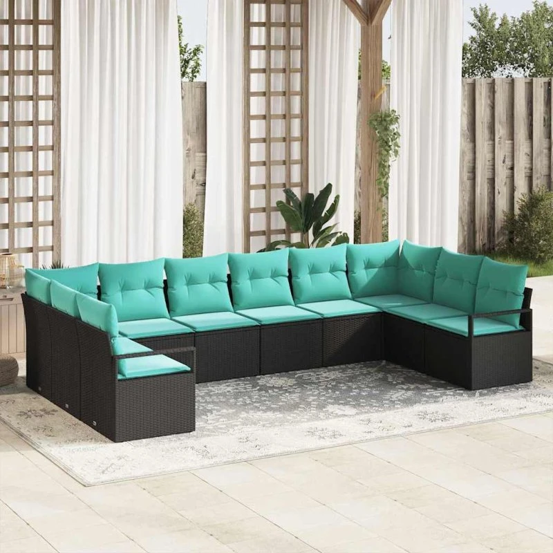 vidaXL Modulært Havesofa-sæt 10 pcs Sort Poly Rattan
