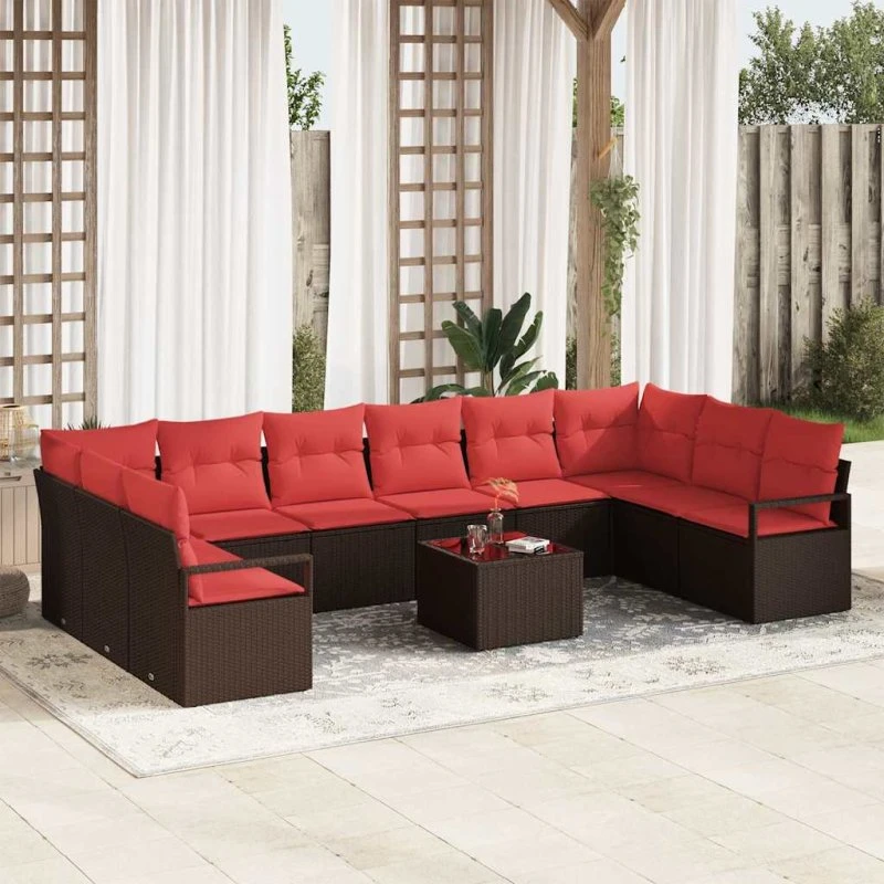 vidaXL Modulært Sofa Sæt 11 pcs Brun Poly Rattan