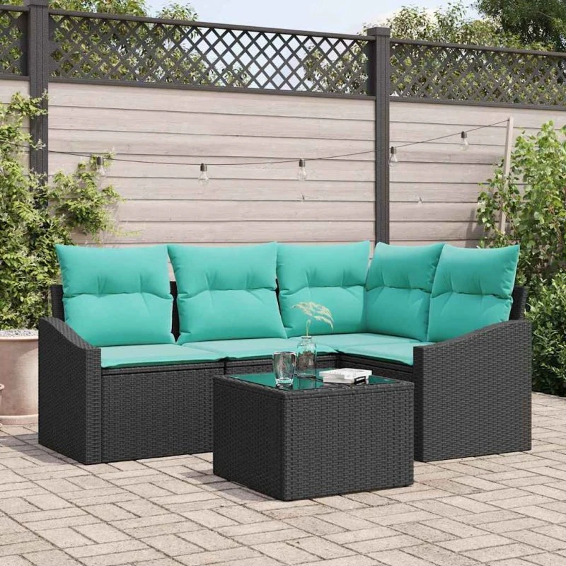 vidaXL Sofa-sæt 5-pcs Sort PolyRattan med Puder