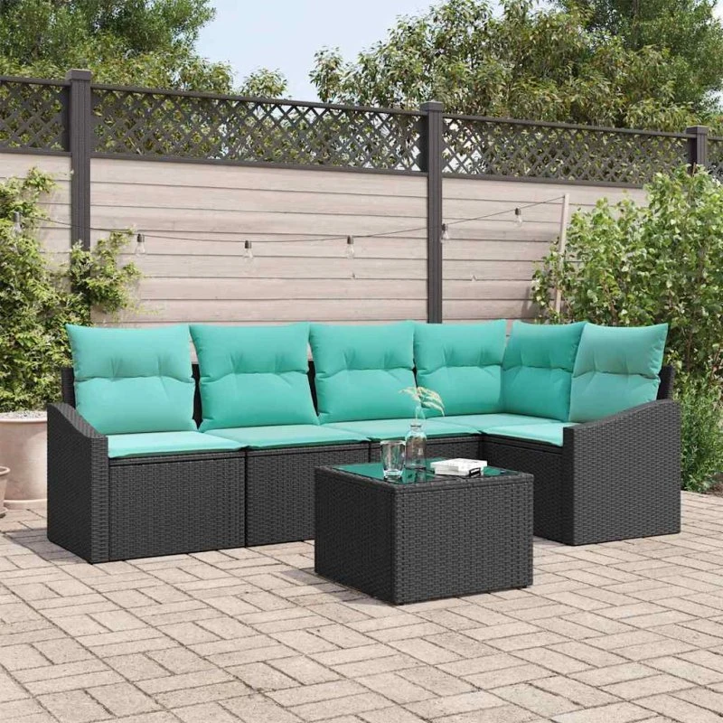 vidaXL Sofa Sæt 6 dele Sort PolyRattan med Puder