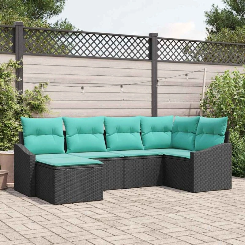 vidaXL Sofa-sæt 6-del, sort polyrattan med puder