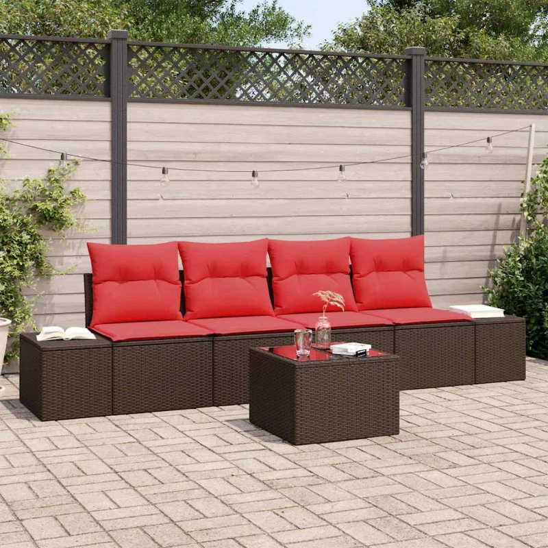vidaXL 5-delssæt brun polyrattan med puder