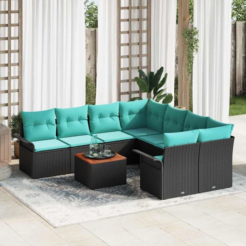 vidaXL Havesofa Sæt 9 dele Sort polyrattan