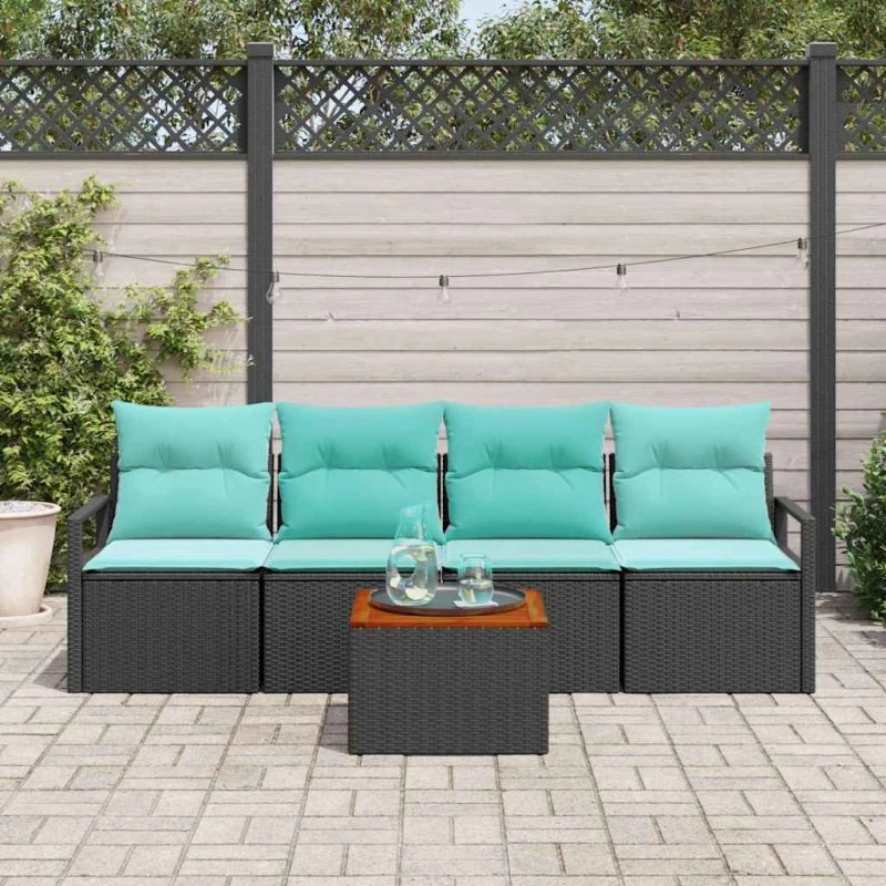 vidaXL Havesofa-sæt 5 dele Sort polyrattan med puder