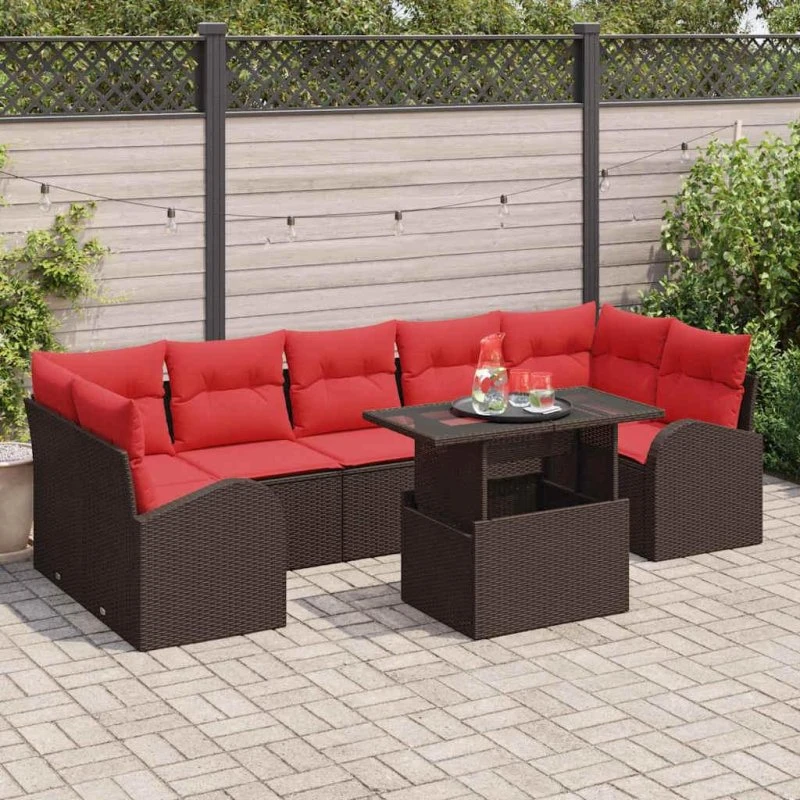 SUNLIFE Havesofa sæt i brun polyrattan med opbevaring – 8 dele