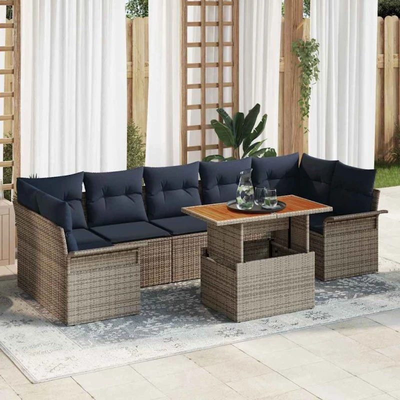 vidaXL Modulær Havesofa Sæt 8 del, Grå/Marineblå Polyrattan