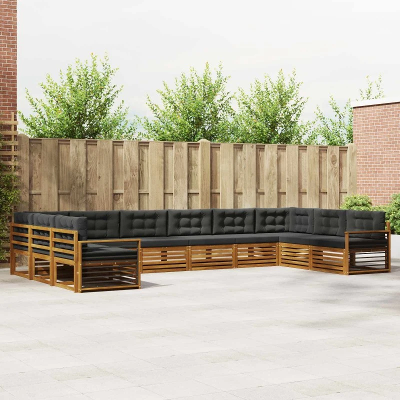 vidaXL Sofasæt 11 pcs Naturlig/Antracit Massivt Akacietræ