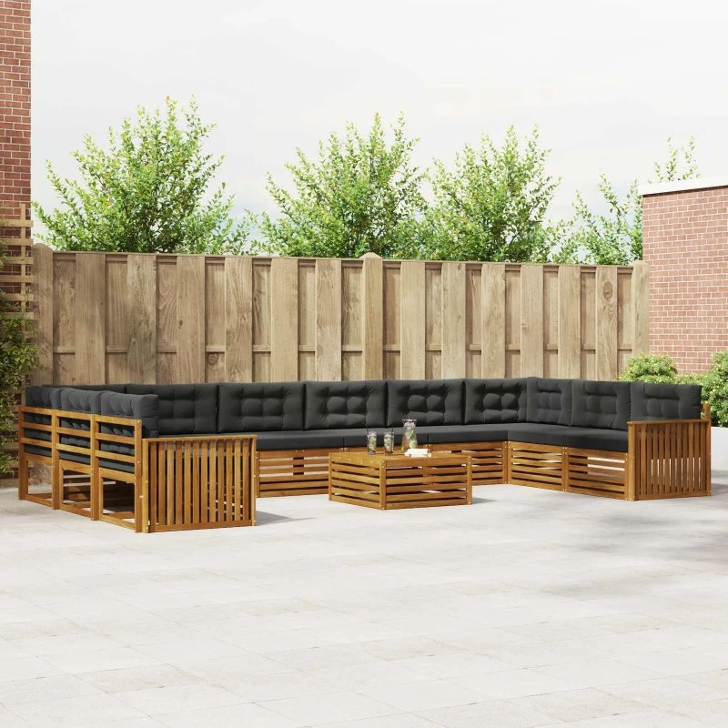 vidaXL Sofasæt 11 pcs Naturlig/Antracit Massivt Akacietræ