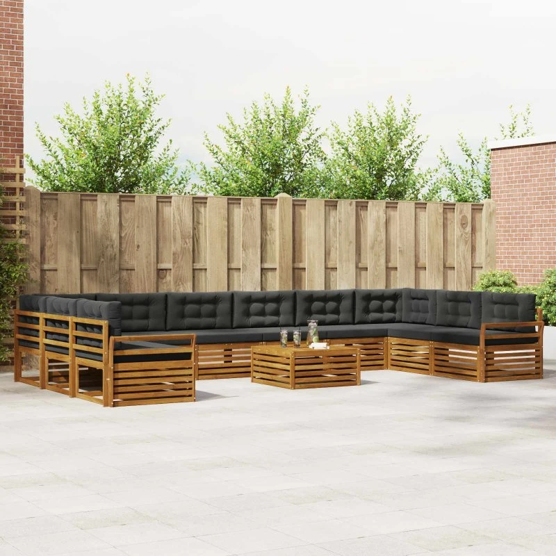 vidaXL Sofasæt 11 pcs Naturlig/Antracit Massivt Akacietræ