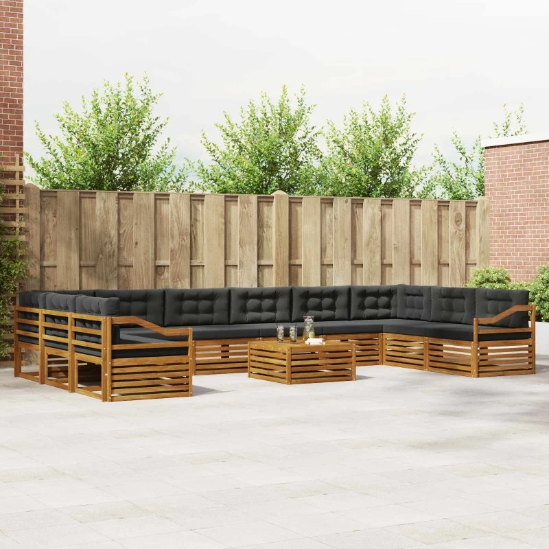 vidaXL Sofasæt 11 pcs Naturlig/Antracit Massivt Akacietræ