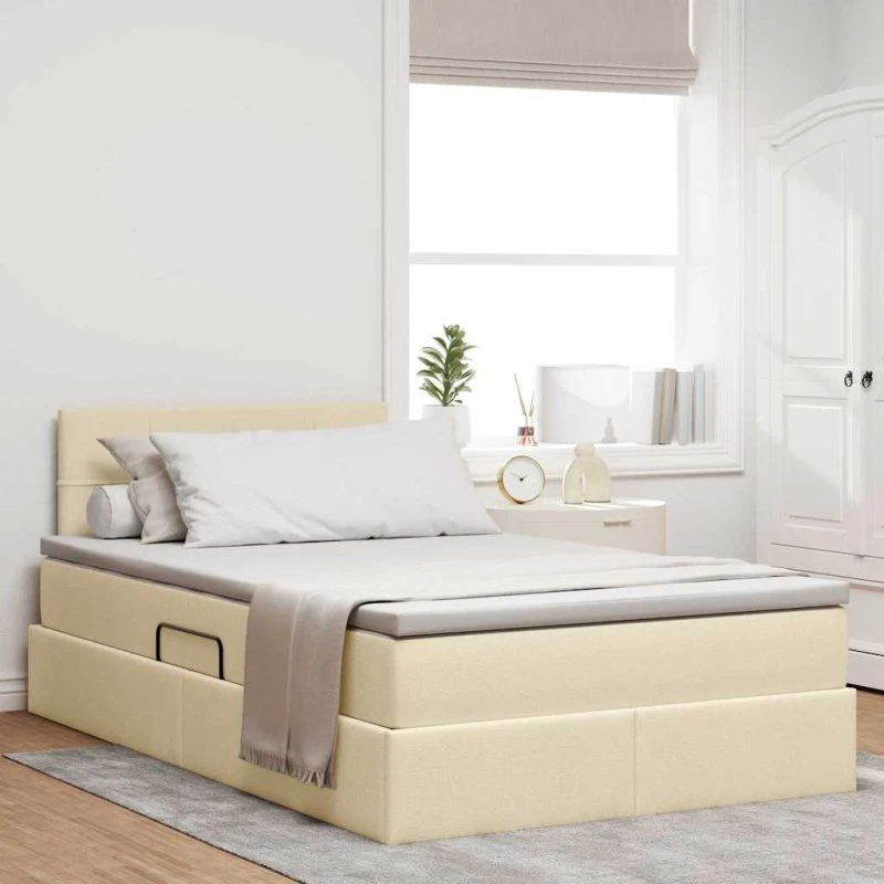 vidaXL Seng med opbevaring og madras Creme 120x190 cm