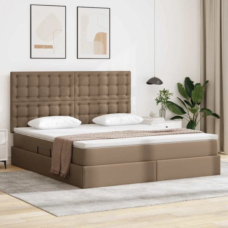vidaXL Opbevaringsseng Cappuccino 180x200 cm Faux Læder