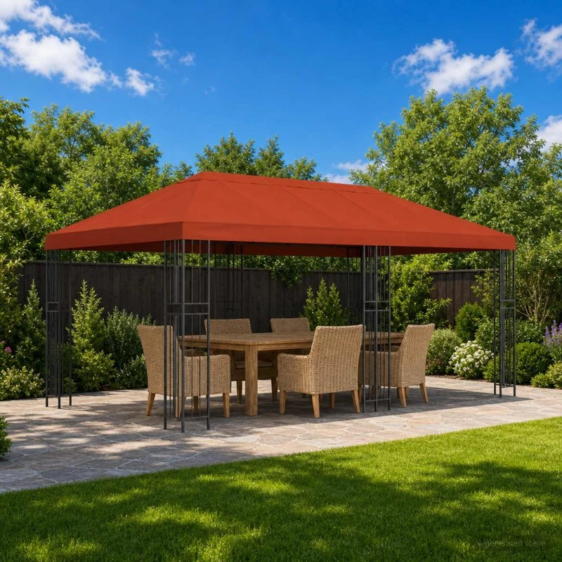 vidaXL Pavillon 6x3 m Terrakotta, Polyester & Stål med Mesh-Sidetappe