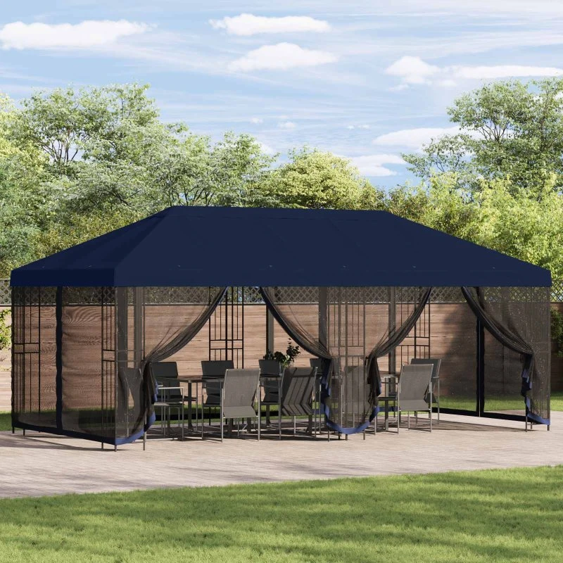 vidaXL Pavillon 6x3 m Blå Polyester og Stål med Netvægge