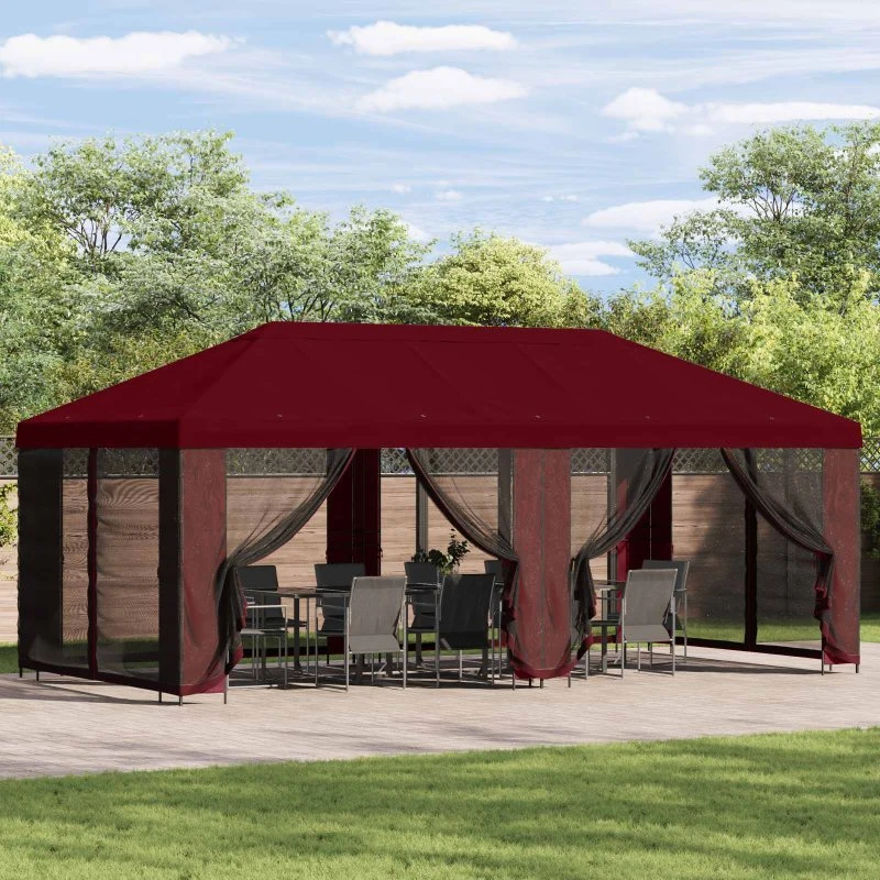 vidaXL Pavillon 6x3 m Bordeaux, Polyester og Stål med Mesh-sidetæpper