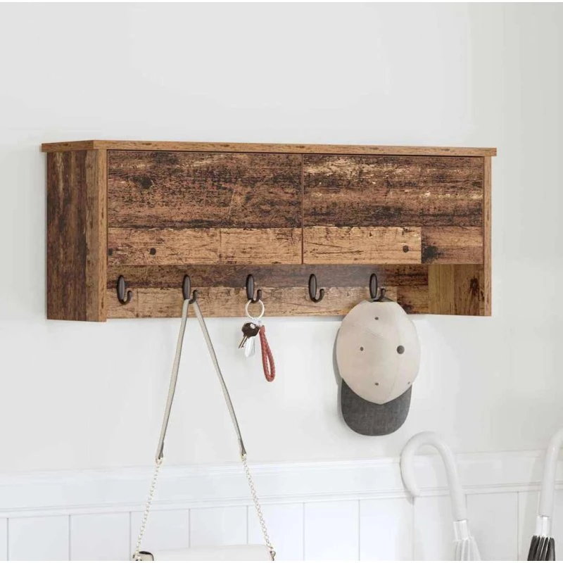 vidaXL Vægmonteret Jakkeholder med Hylde, Gammelt Træ, 80 x 20 x 30 cm