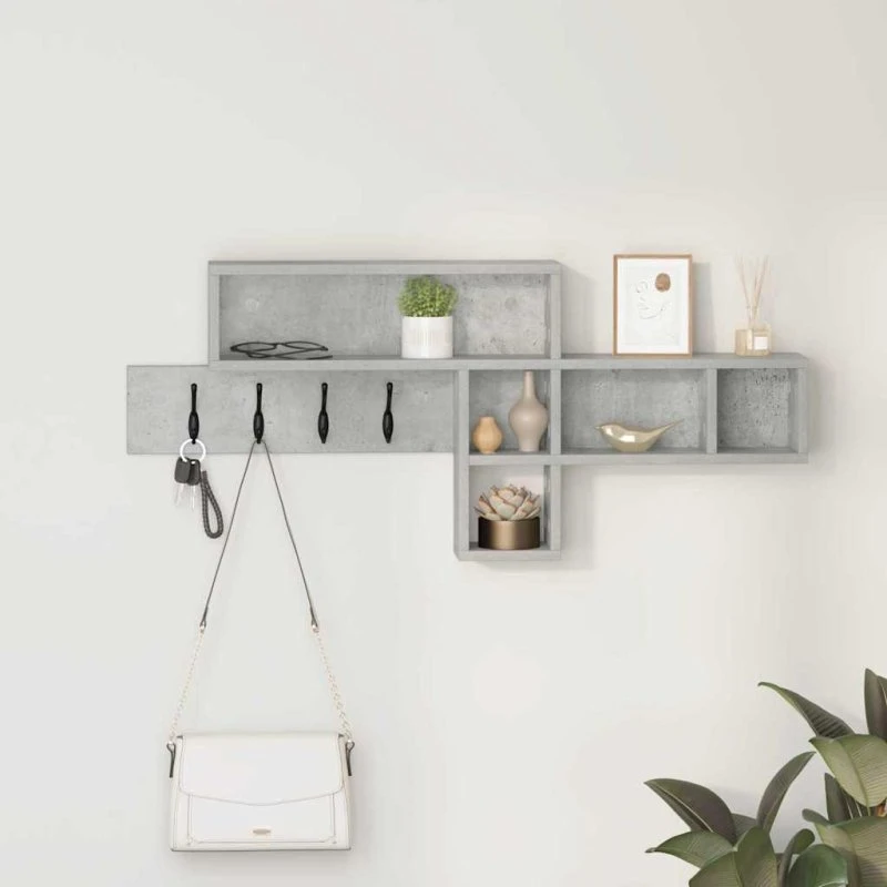 vidaXL Vægmonteret Jakkeholder med Hylde, Beton Grå, 100 x 12 x 43,5 cm