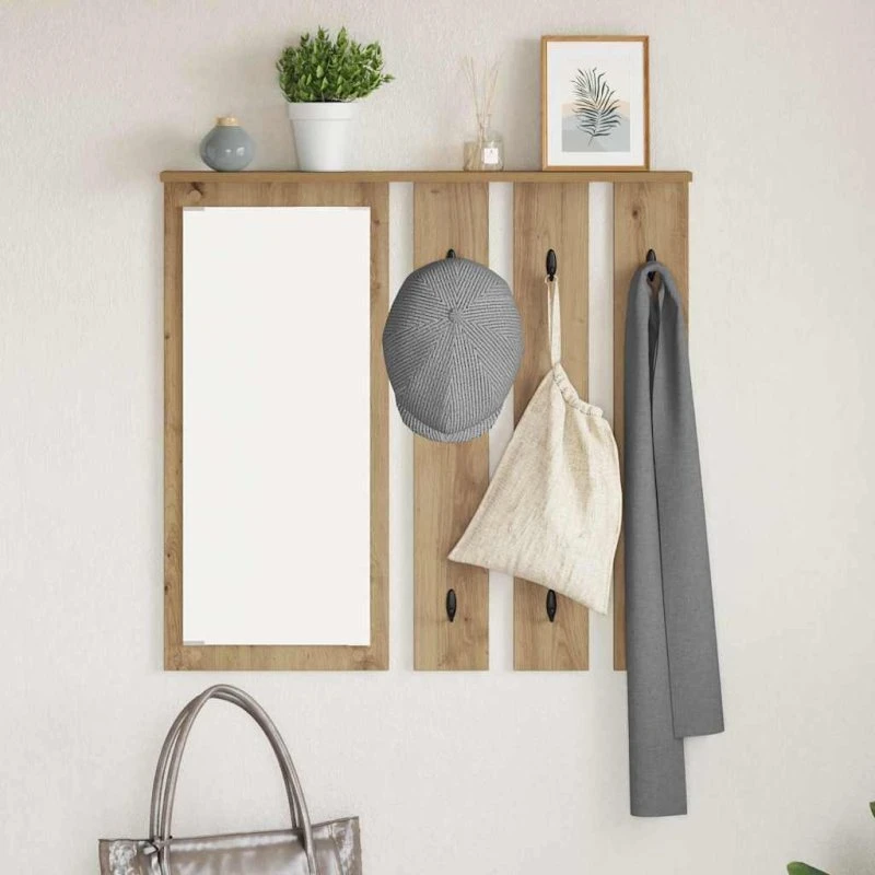 vidaXL Vægmonteret Jakkeholder med Hylde og Spejl, 84 x 10 x 80 cm, Artisan Eg