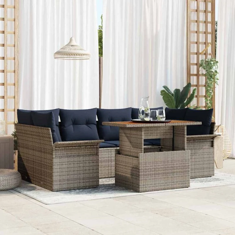 vidaXL Havesofa-sæt 7 pers. Grå Poly Rattan med Opbevaring