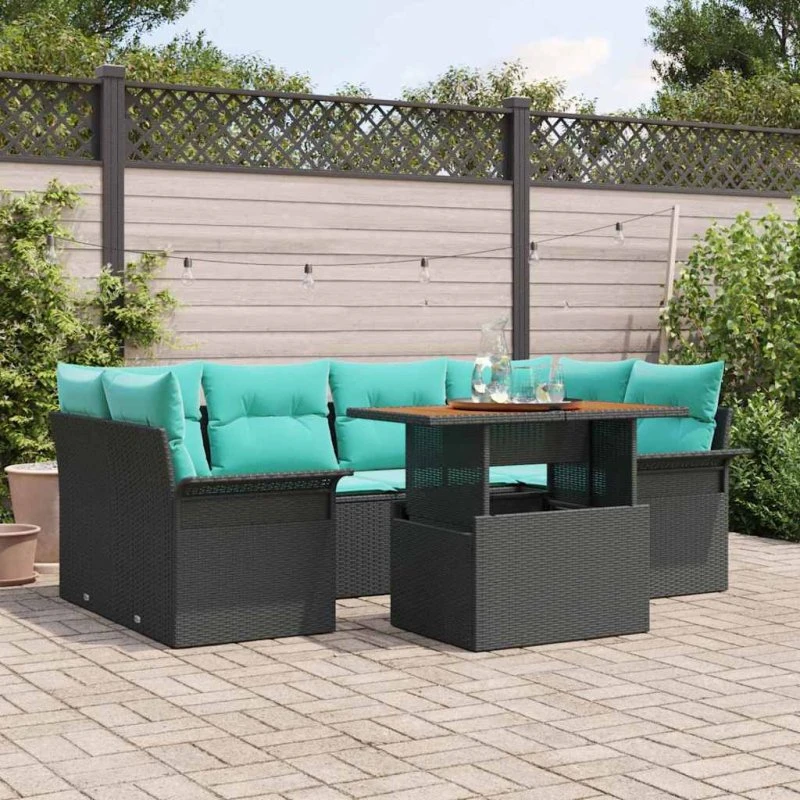 vidaXL Havesofa Sæt 7-pers. Sort Poly Rattan med Opbevaring