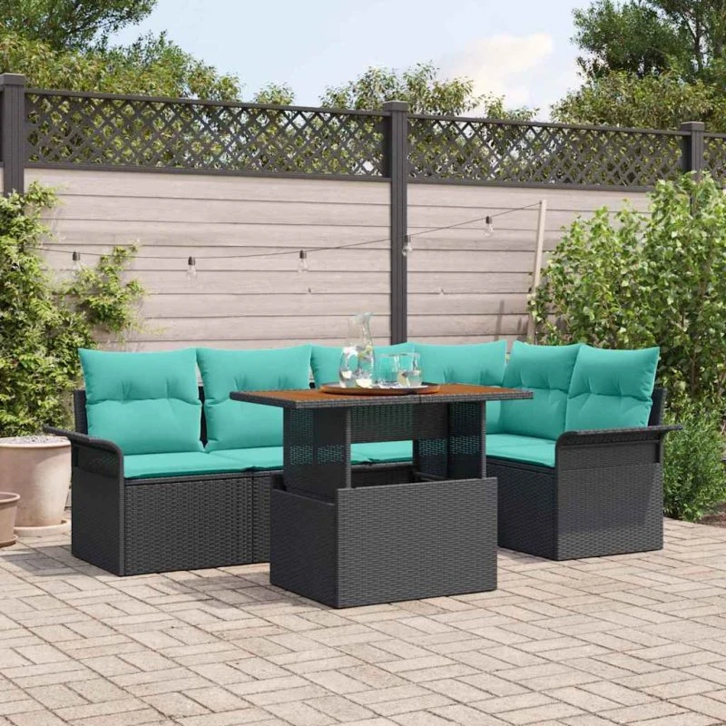 vidaXL Havesofa Sæt 6 dele Sort Poly rattan med opbevaring