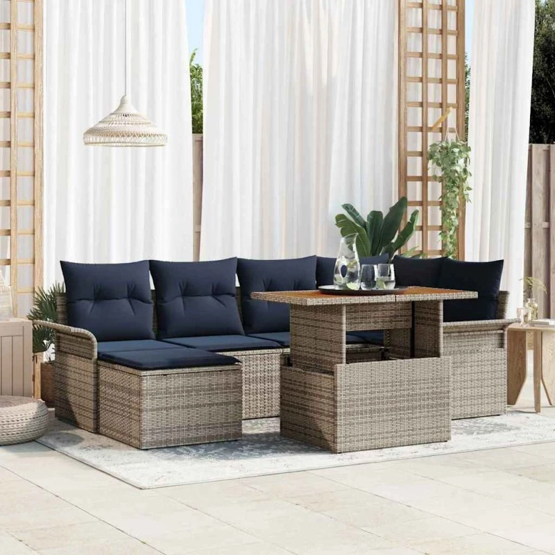 vidaXL Havesofa Sæt 7 del, Grå Poly Rattan med Opbevaring