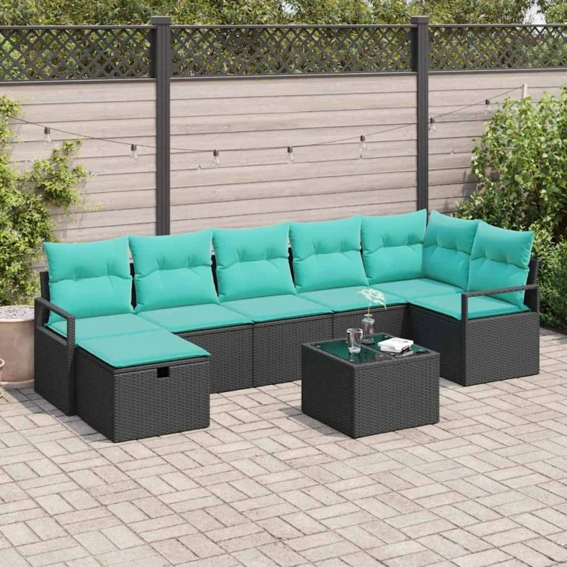 vidaXL Sofa Sæt 8 del, Sort/Turkis PolyRattan