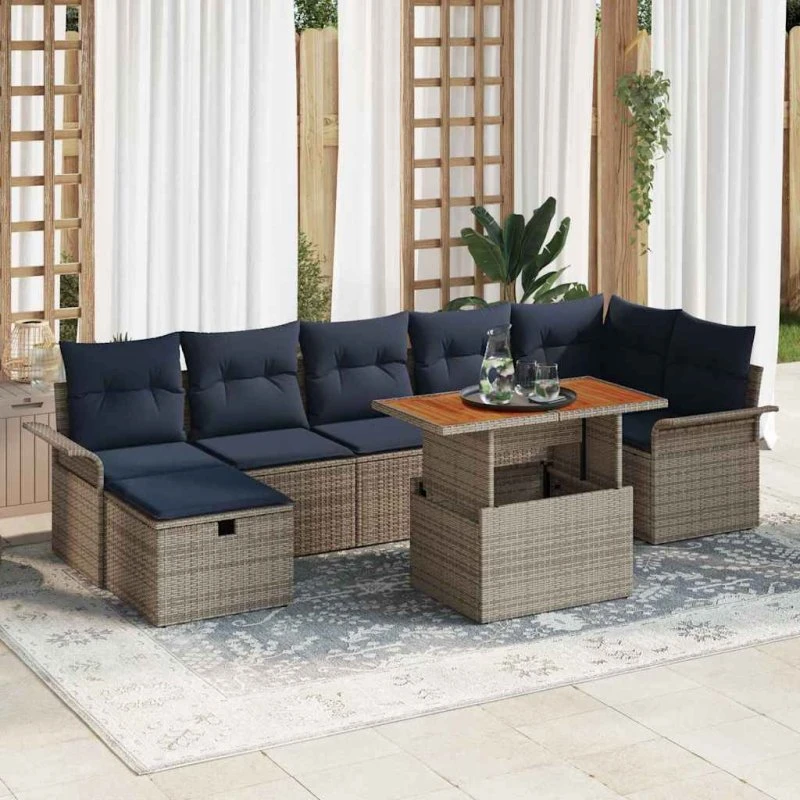 vidaXL Havesofa-sæt 8 dele med opbevaring i grå polyrattan