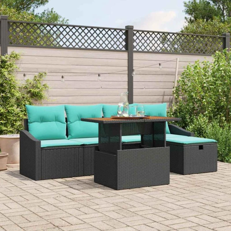vidaXL Havesofa Sæt 6-del, Sort PolyRattan med Opbevaring