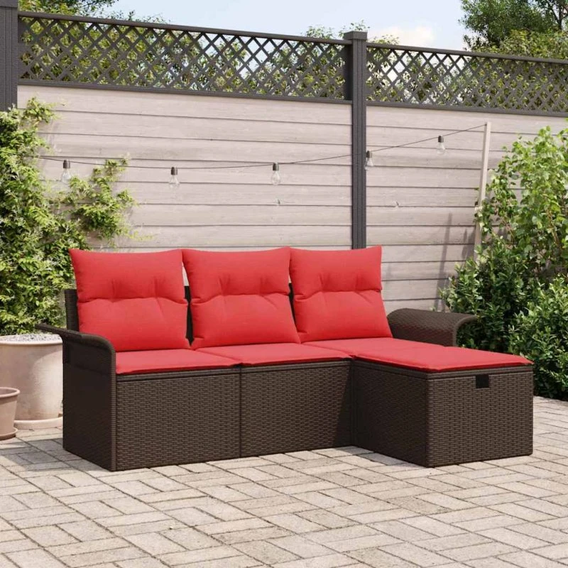 vidaXL Havesofa Sæt 4 dele Poly Rattan Sort med Opbevaring