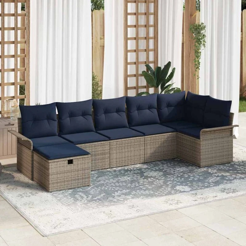 vidaXL Havesofa-sæt 7 dele Grå Poly rattan med opbevaring