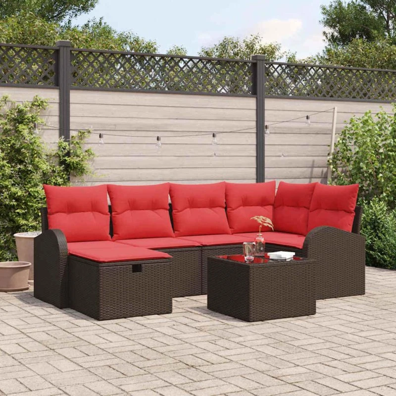 vidaXL Havesofa Sæt 7-del, Brun PolyRattan med Opbevaring