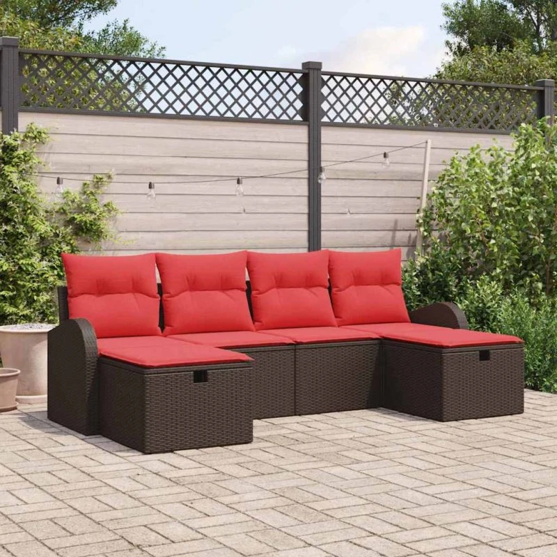 vidaXL Havesofa Sæt 6 dele brun polyrattan med opbevaring