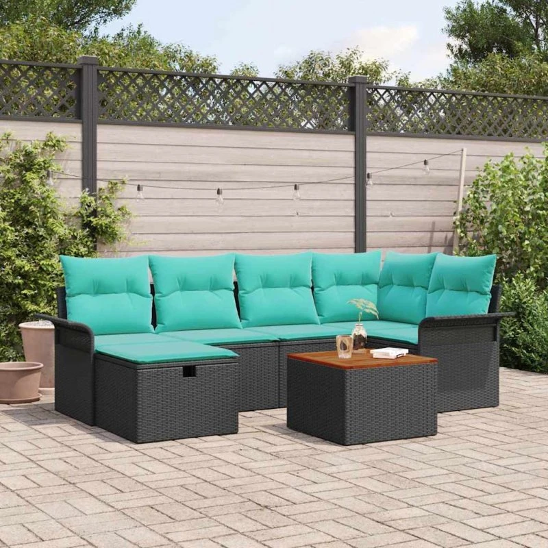 vidaXL Havesofa Sæt 7-del, Sort Poly rattan med Opbevaring