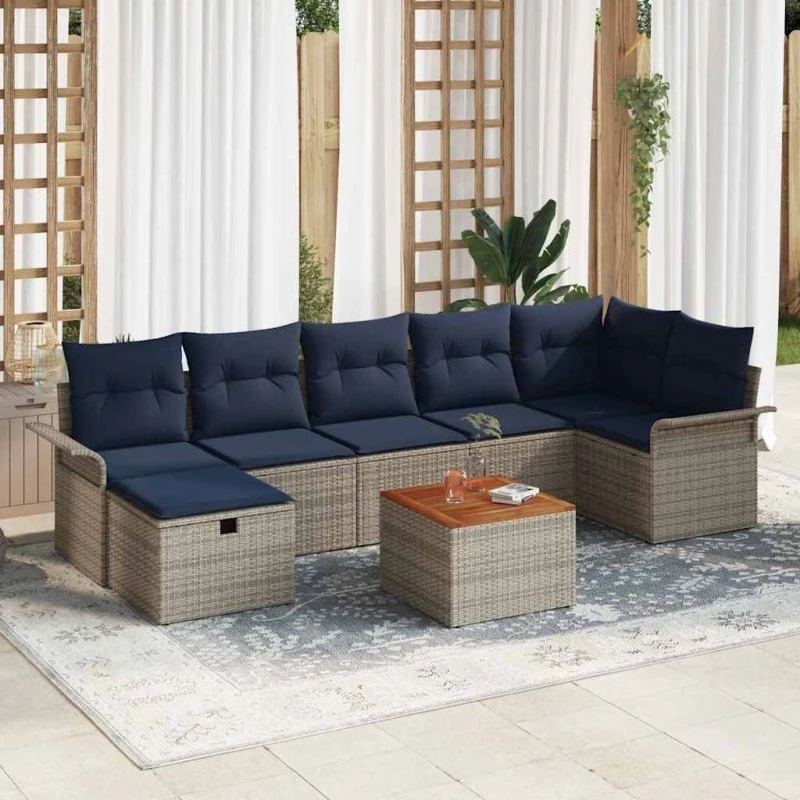 vidaXL Havesofa-sæt 8 dele med opbevaring Grå polyrattan