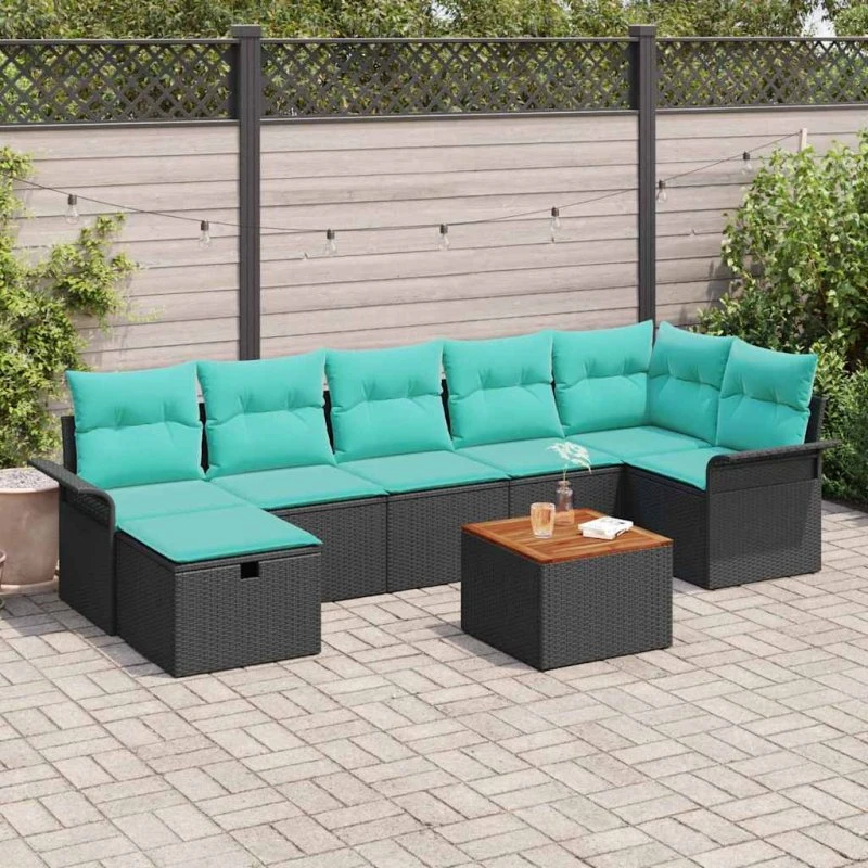 vidaXL Havesofa Sæt 8 dele Sort Poly rattan med opbevaring