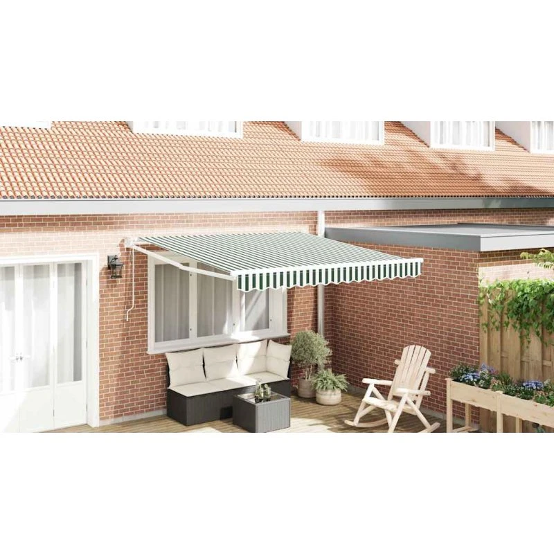 vidaXL Udtrækkelig Markise 350 x 250 cm Grøn/Hvid