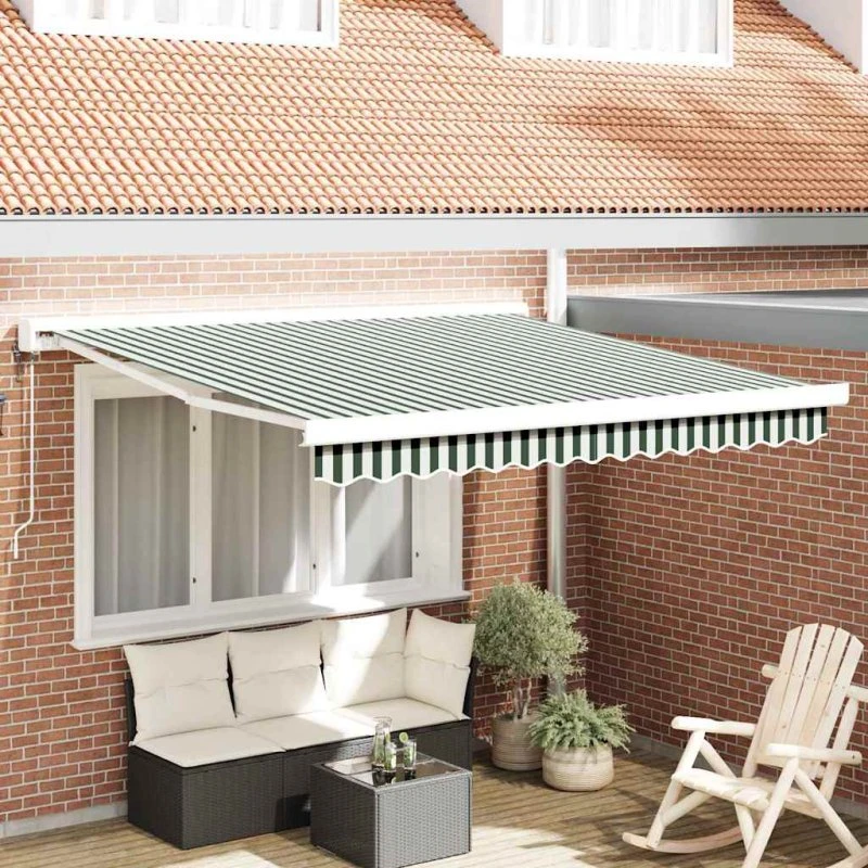 vidaXL Udtrækkelig Markise Grøn/Hvid 350x250x165 cm