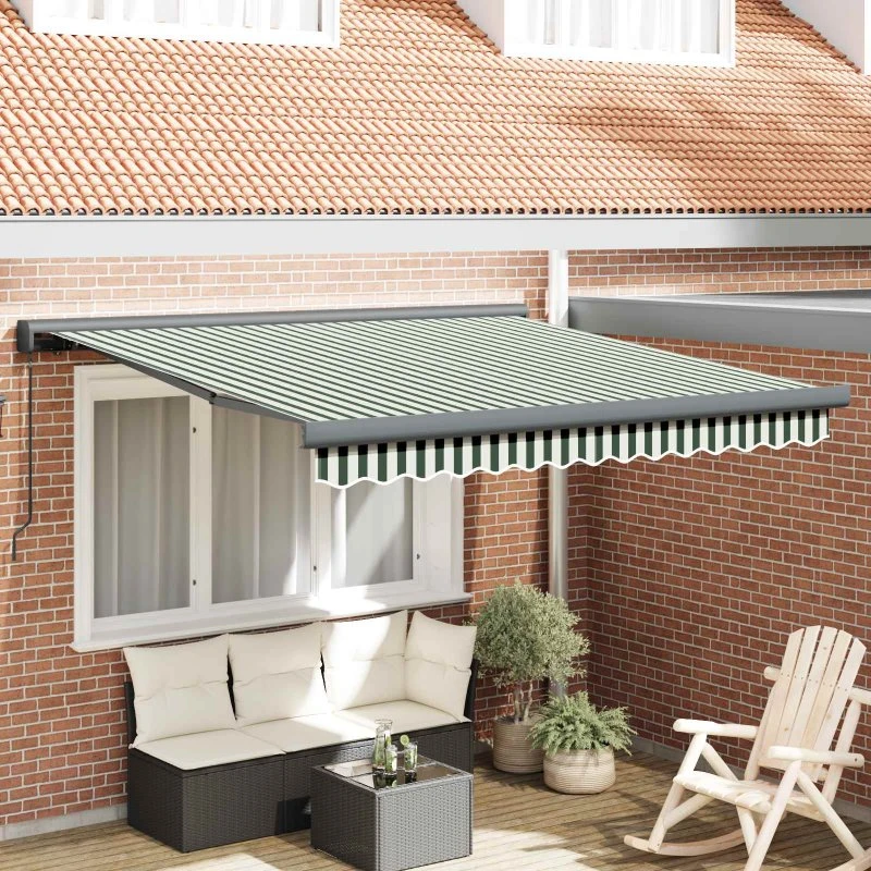 vidaXL Udtrækkelig Markise Grøn/Hvid 350 x 250 cm