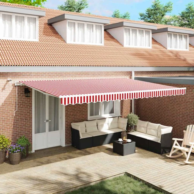 vidaXL Udtrækkelig Markise Rød/Hvid 500×350 cm
