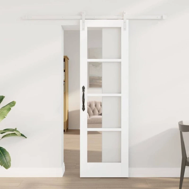 vidaXL ORKDAL Skydedør Hvid 61 x 198,5 cm Fyrretræ og Glas