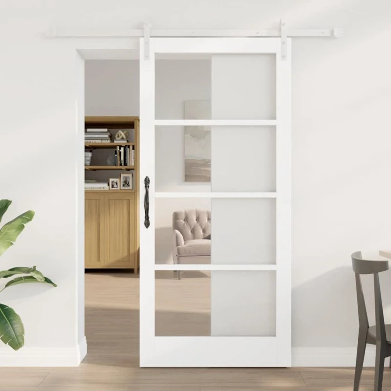 vidaXL ORKDAL Skydedør Hvid 93 x 202 cm Fyrretræ & Glas