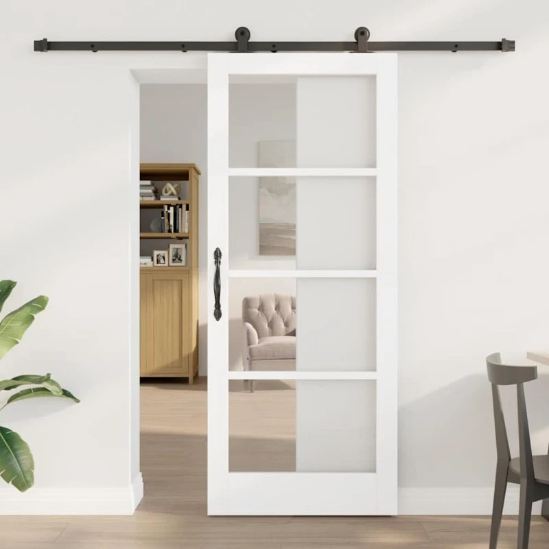 vidaXL ORKDAL Skydedør Hvid 83 x 202 cm Massivt Fyrretræ og Glas