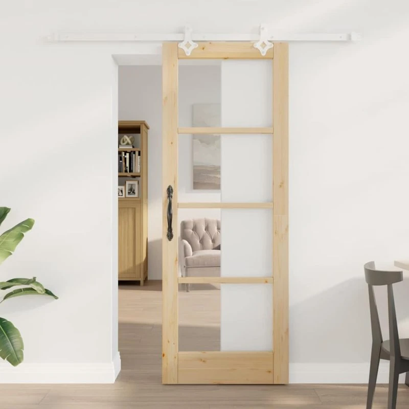 vidaXL Skydedør Naturfarvet 73,5 x 198,5 cm Fyrretræ & Glas
