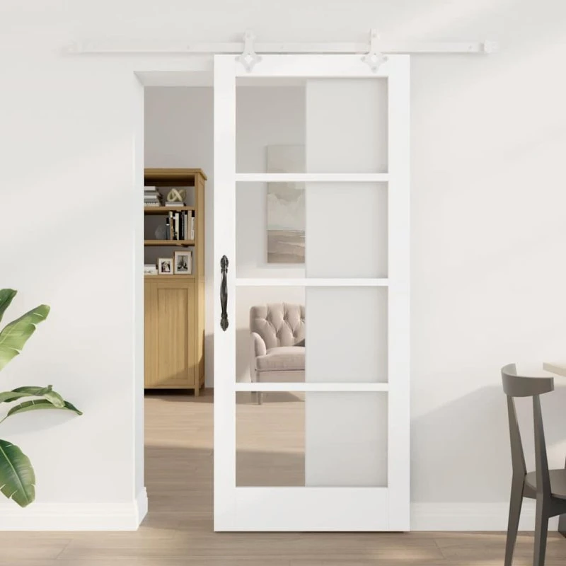 vidaXL Skydedør Hvid 83 x 202 cm Fyrretræ & Glas