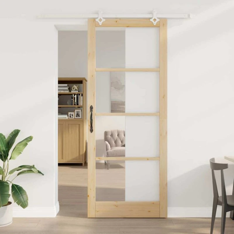vidaXL Skydedør 93 x 232 cm Naturfarvet Fyrretræ og Glas